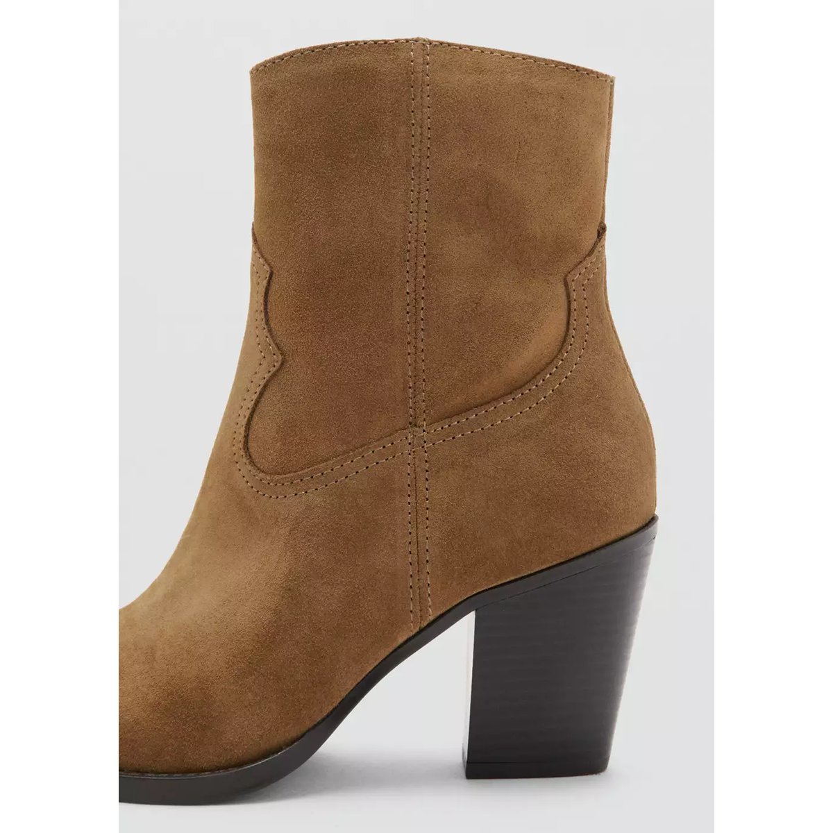 Bottines suède talon bloc tabac, MANGO