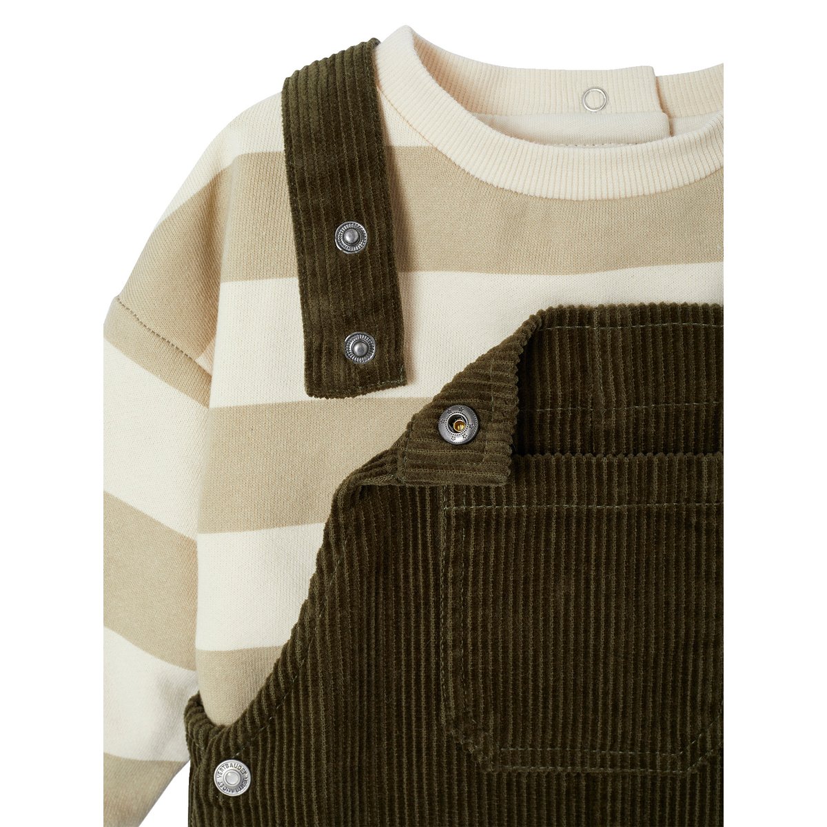 Ensemble bébé sweat-shirt + salopette kaki, VERTBAUDET