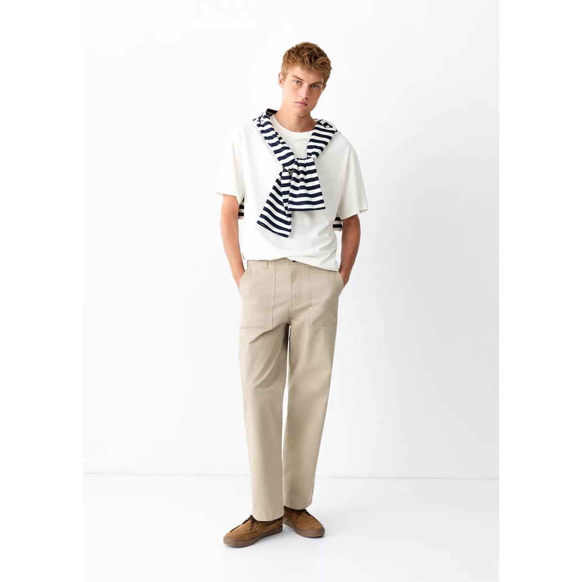 Pantalon droit poches beige, MANGO TEEN