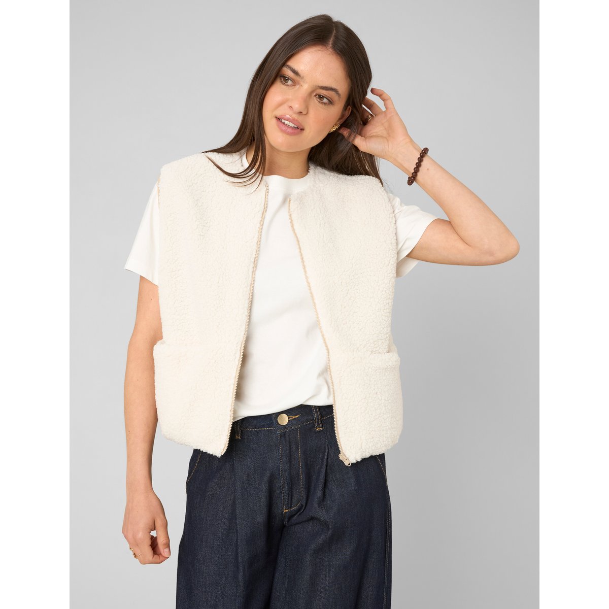 Gilet réversible sans manches sherpa brown, BZB