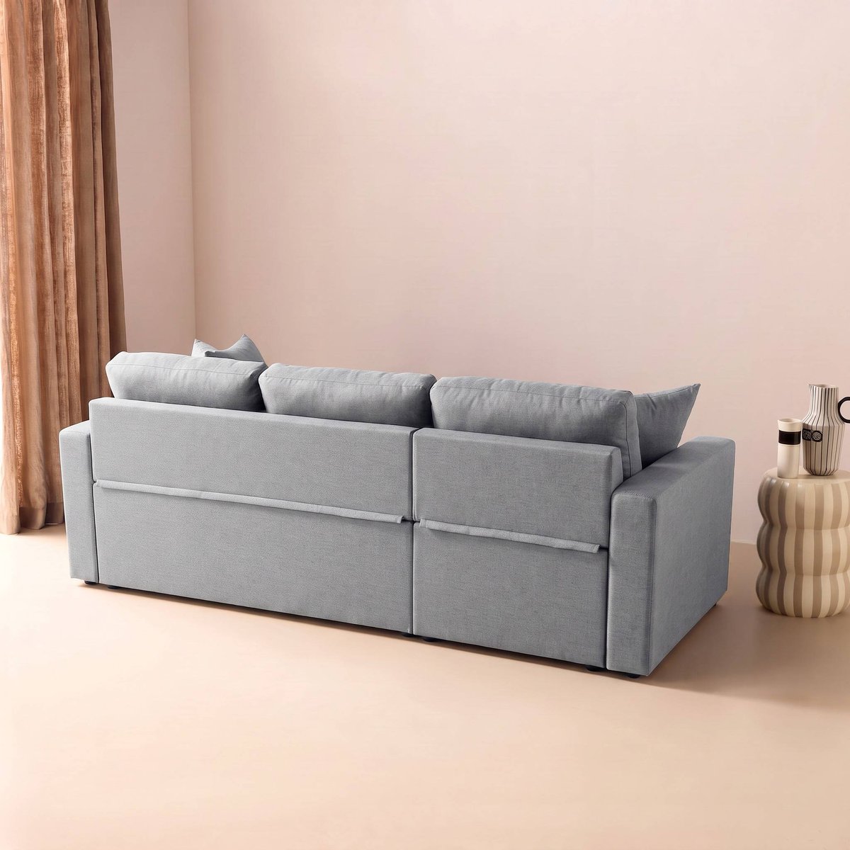 Canapé d'angle convertible réversible tissu IDA gris clair, SWEEEK