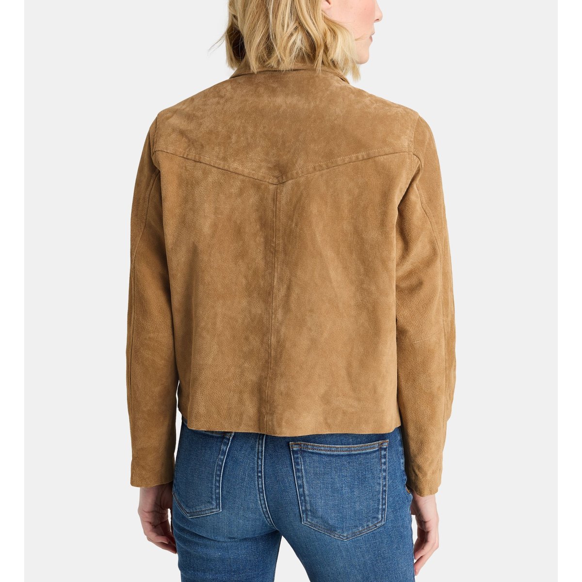 Blouson dakota daim droit court marron moyen, GALERIES LAFAYETTE