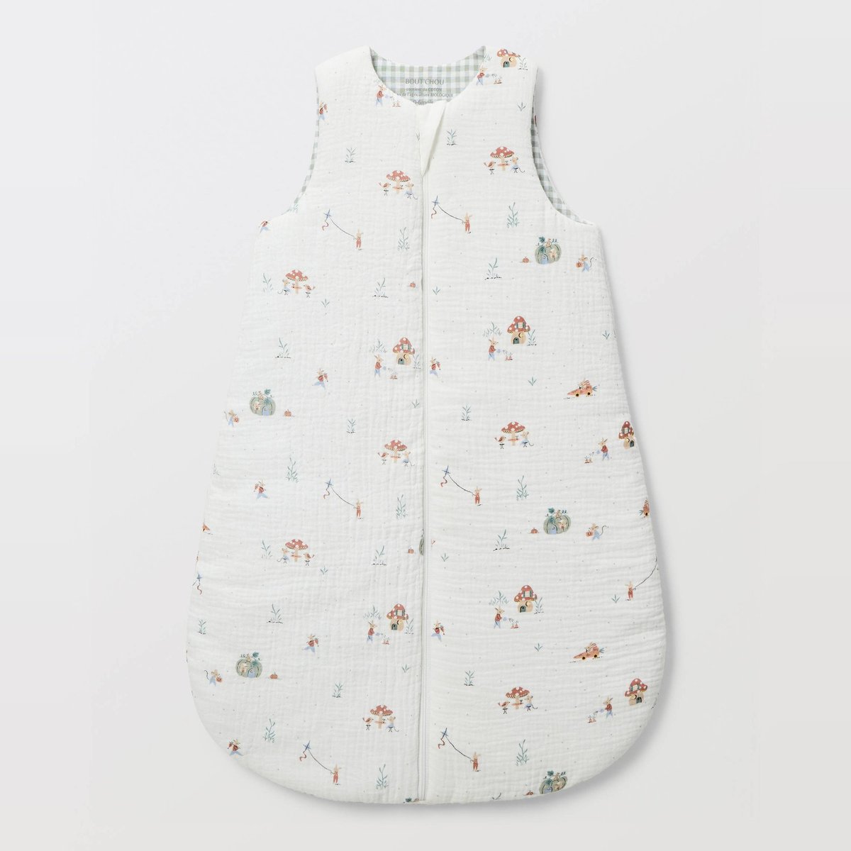 Gigoteuse TOG 3 en gaze de coton imprimée avec doublure vichy naturel, BOUT'CHOU