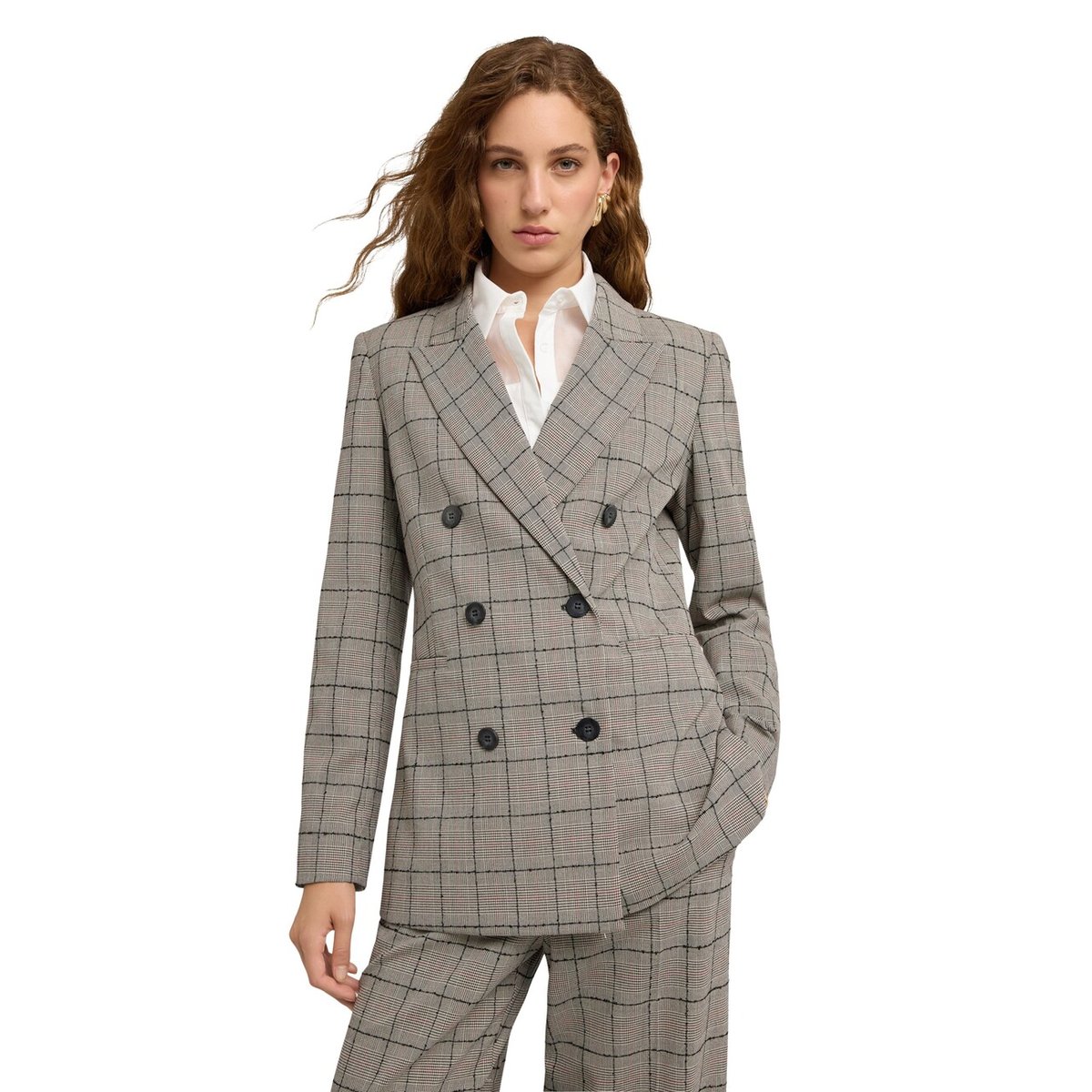 Blazer structuré à motif Prince de Galles gris, MOTIVI