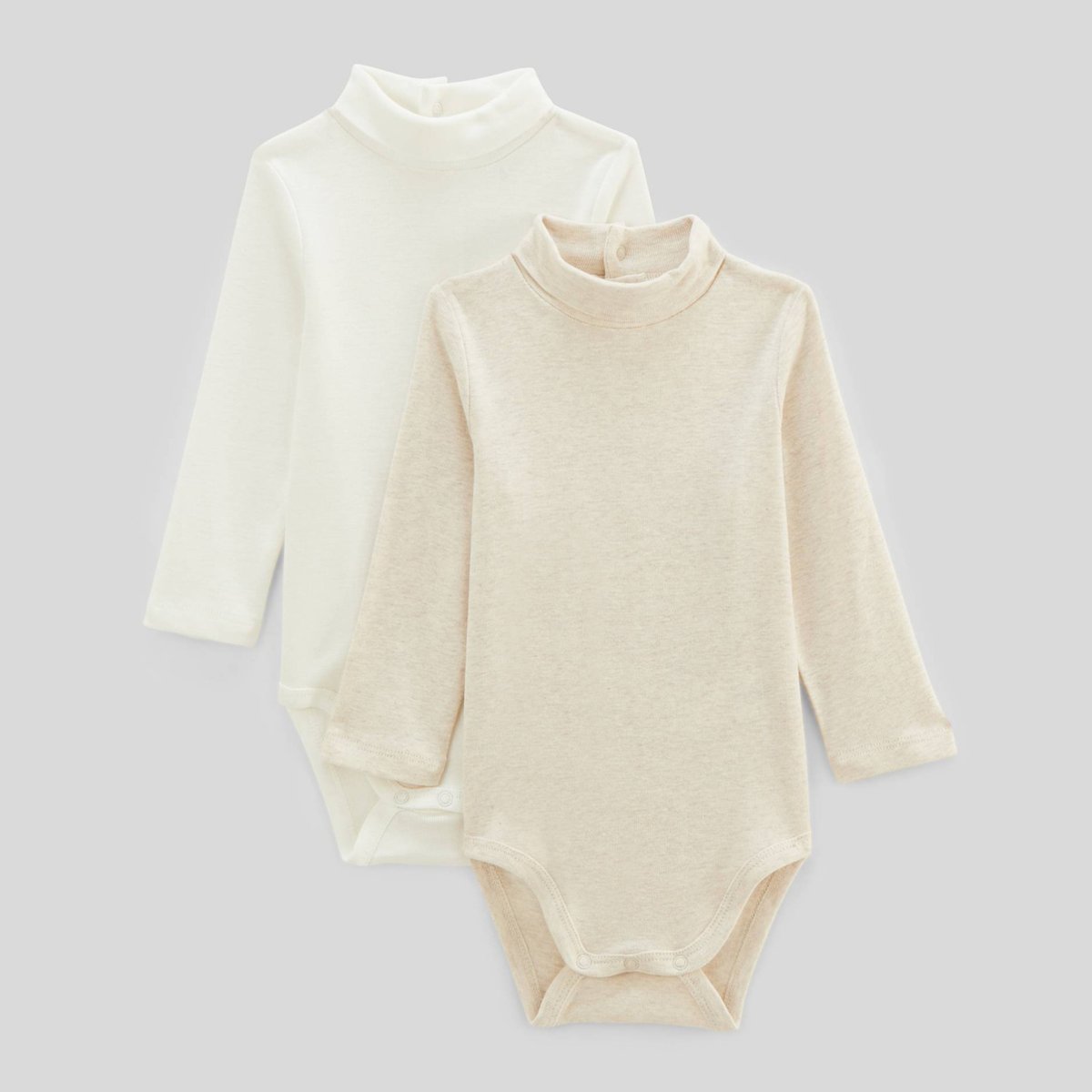 Lot de 2 bodies à col roulé uni en coton BIO GOTS beige chine, BOUT'CHOU