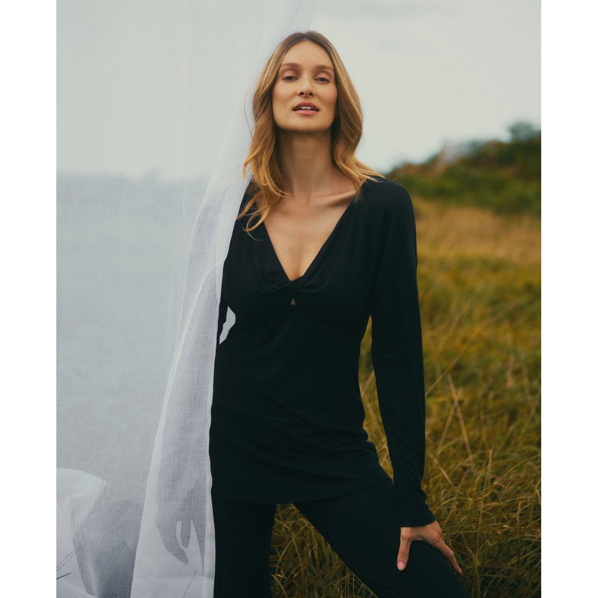 T-shirt manches longues de grossesse et d'allaitement Louna noir, CACHE COEUR