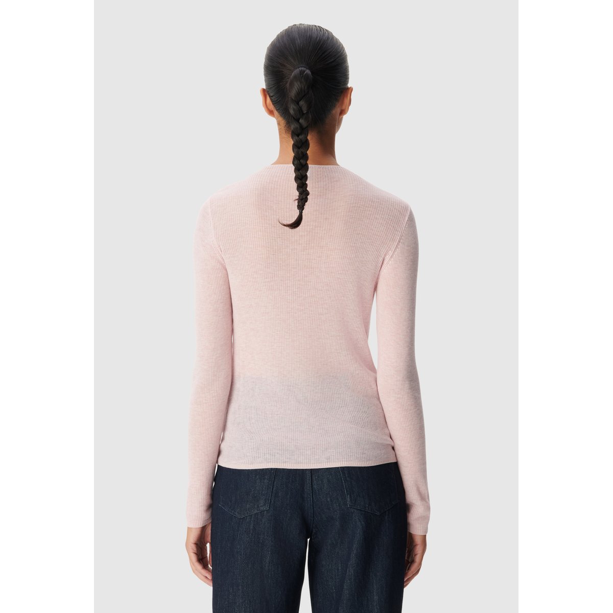 Pull col rond tricot fin 100% laine rose pâle, IKKS