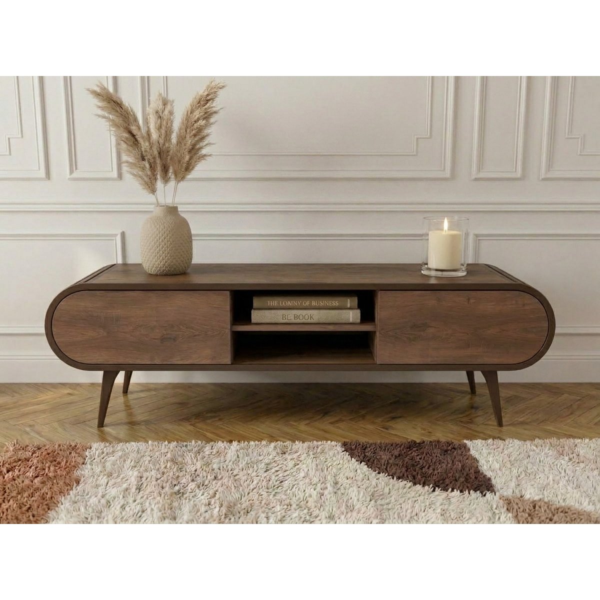 Meuble TV 180 cm mélaminé, BILLIE marron clair, BOBOCHIC