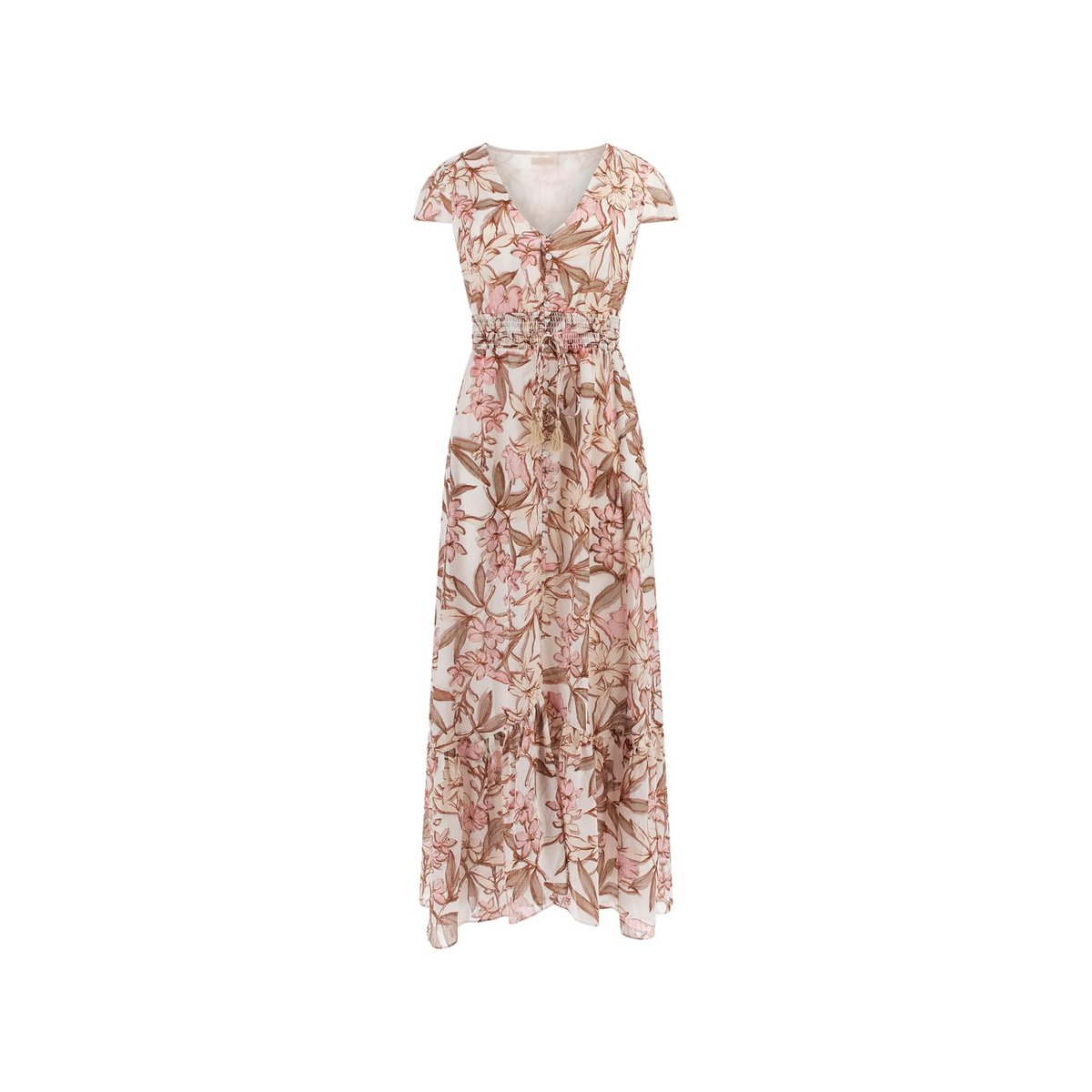 Robe Longue Jacquard Froissé rose floral, GUESS