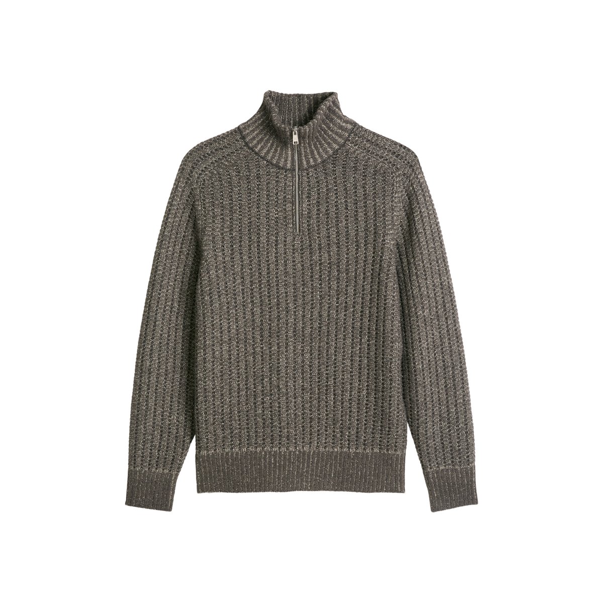Pull à col roulé en maille, coupe classique en mélange de coton bio et de laine vierge marron, MARC O'POLO