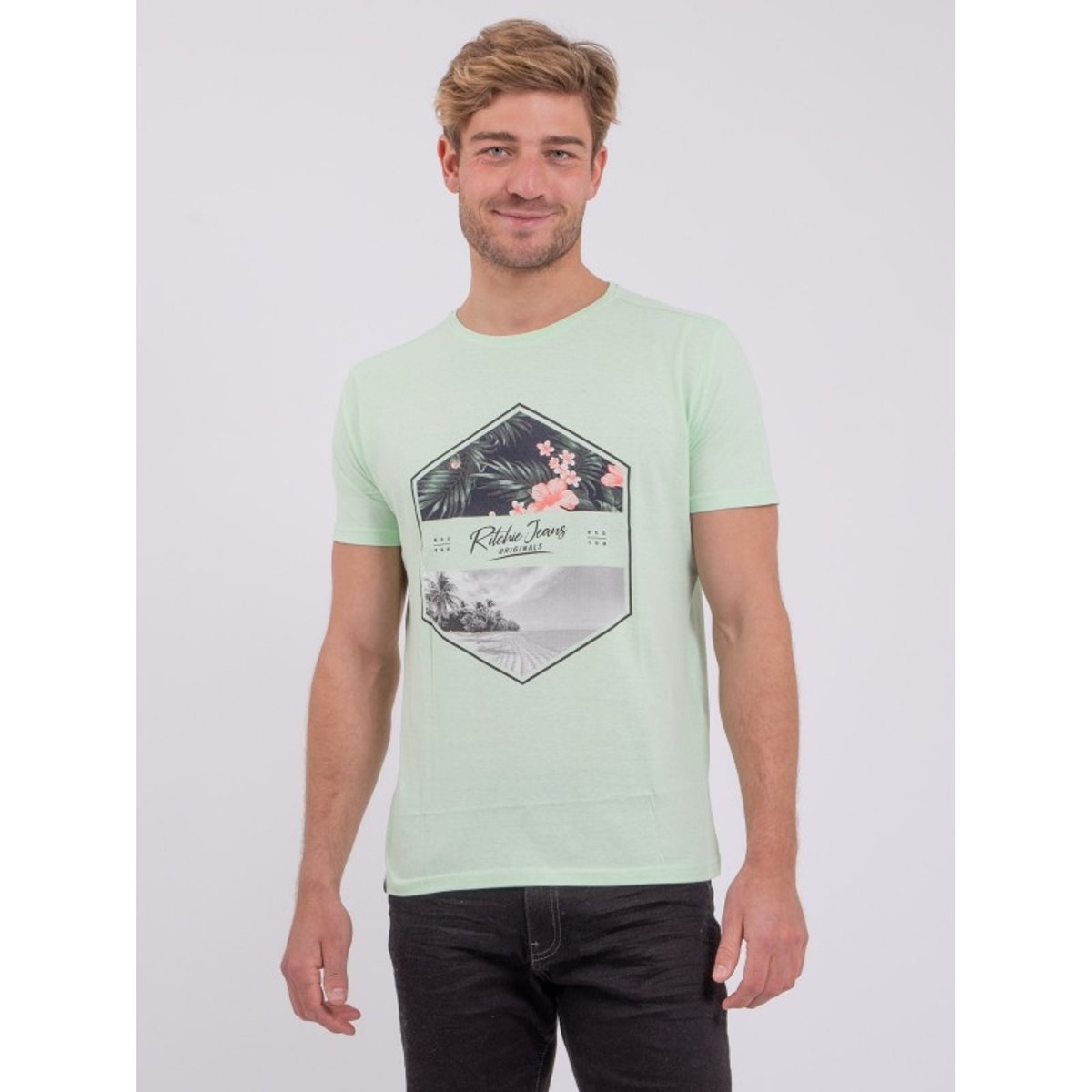 T-shirt Manches Courtes Col Rond Pur Coton Numadoc vert, RITCHIE