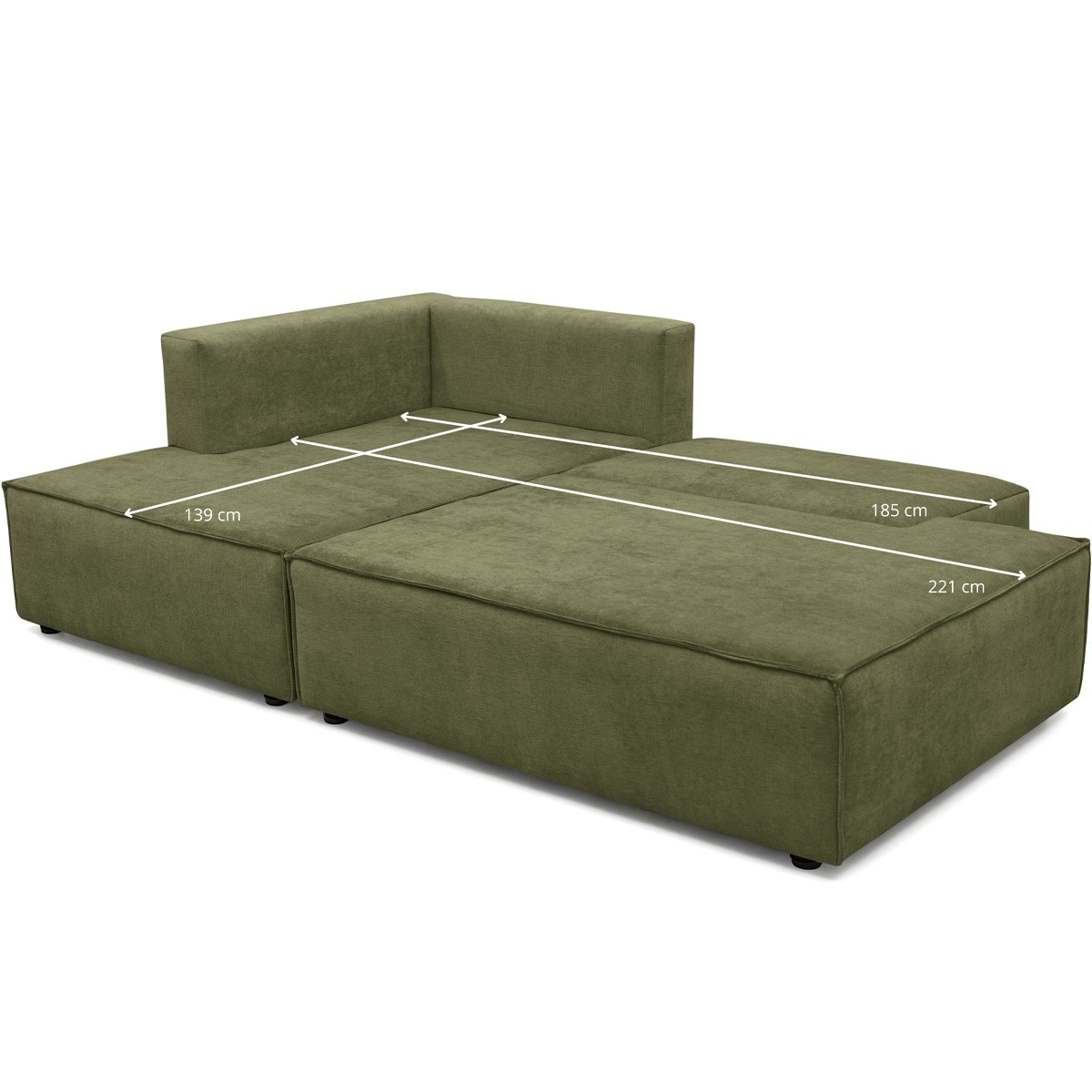 Canapé d'angle à gauche convertible 3 places en tissu chenille - BARANI vert olive, HOMIFAB
