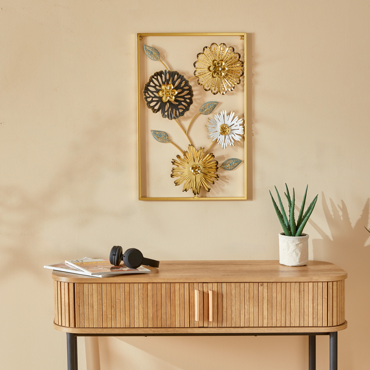 Décoration murale fleurs 3D en fonte FLORINE noir, ATMOSPHERA