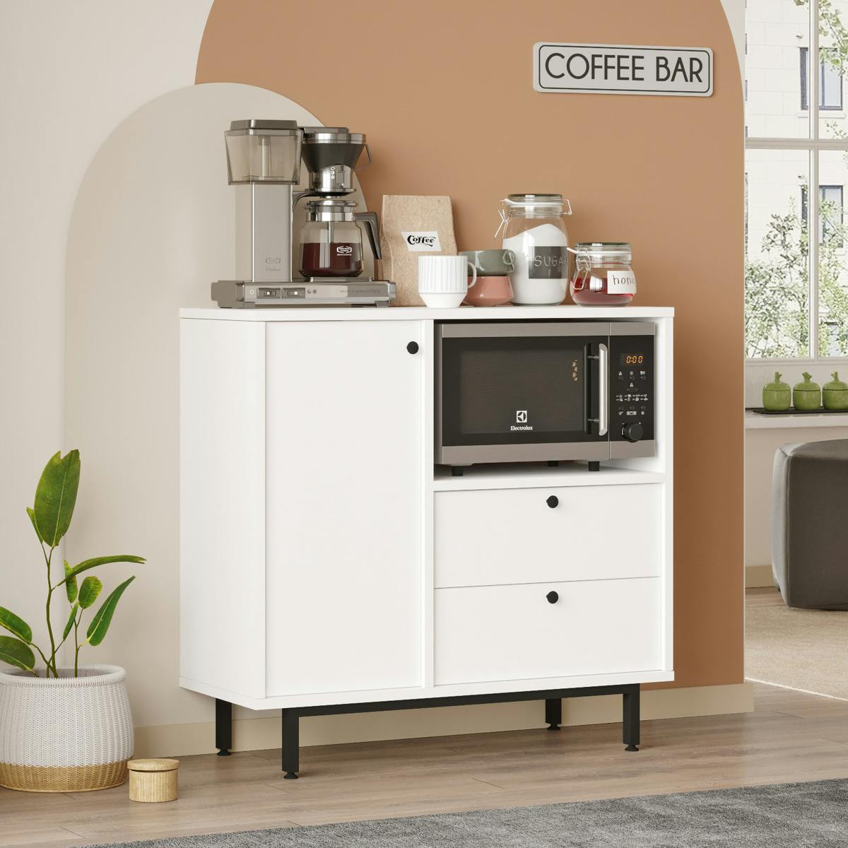 Meuble de cuisine avec niche micro-ondes JENA blanc, PIER IMPORT