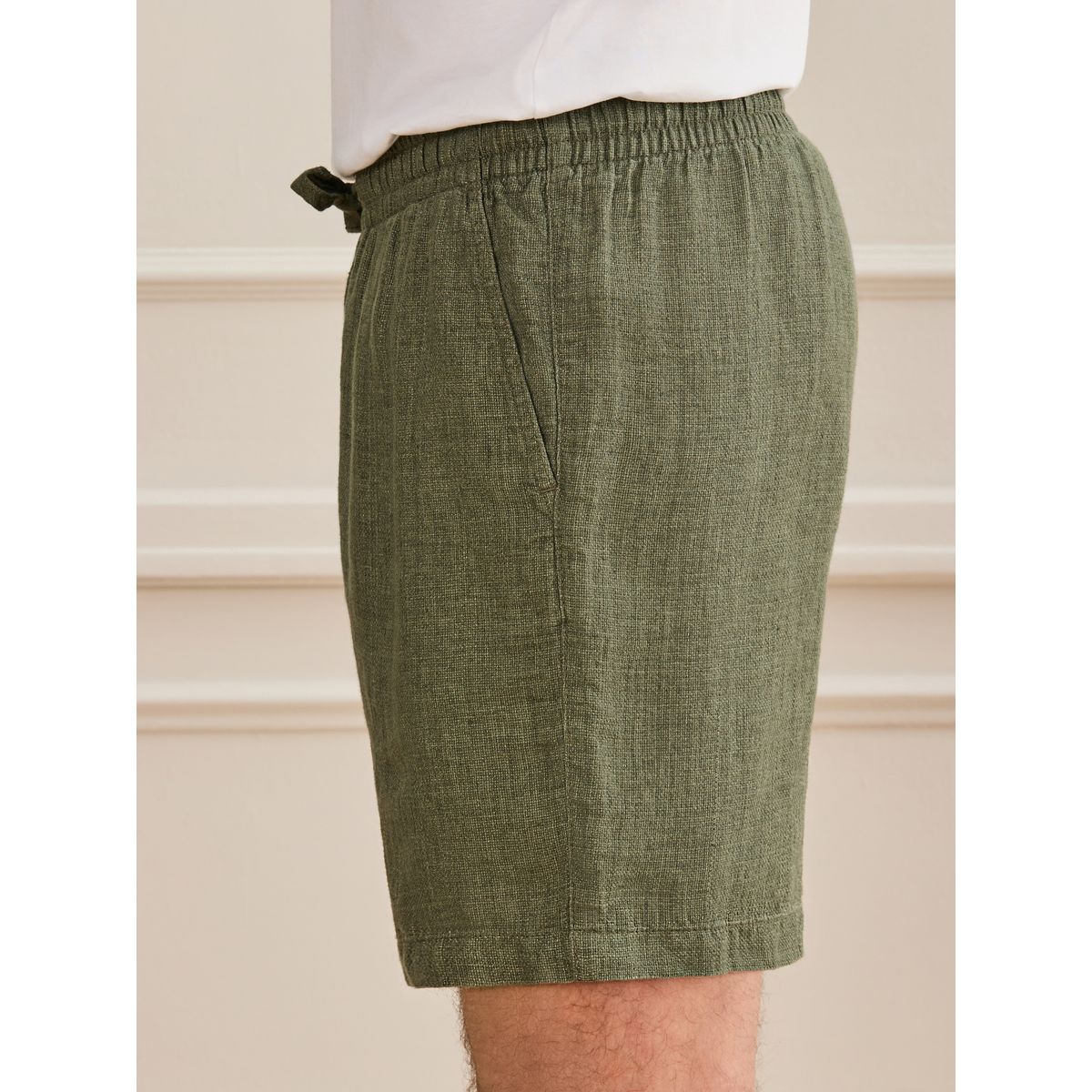 Short en lin épais avec taille à cordon vert, NEXT