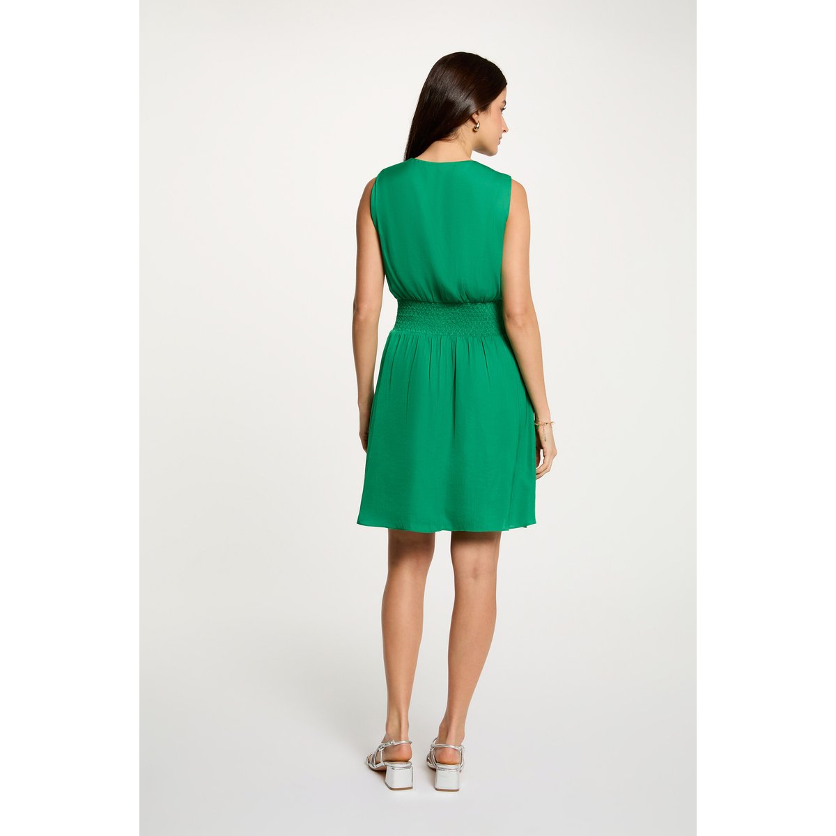 Robe courte droite fluide vert prairie, MORGAN