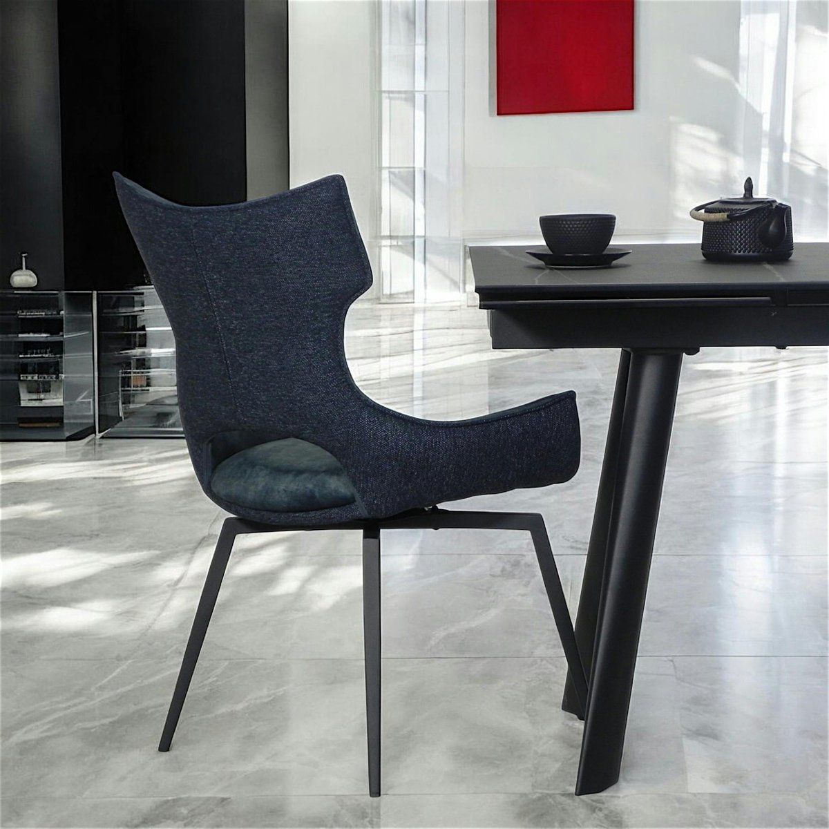 Chaise pivotante bleue bi-matière, dossier en T (lot de 2) LOMBARDIE bleu, PIER IMPORT