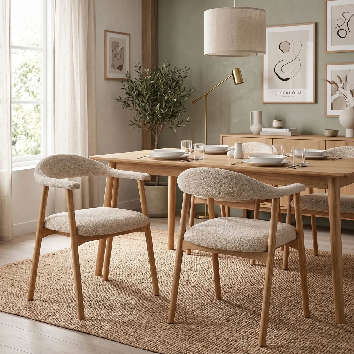 Chaises de salle à manger en chêne et tissu beige (lot de 2) - ELYA beige, HELLIN, DEPUIS 1862