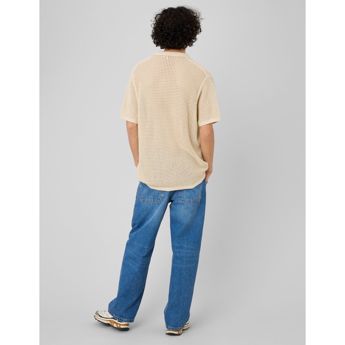 Polo en maille filet blanc cassé, BZB