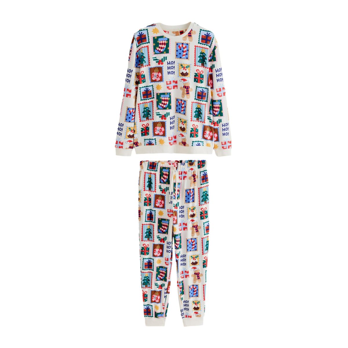 Pyjama de noël confortable collection famille timbres écrus, NEXT