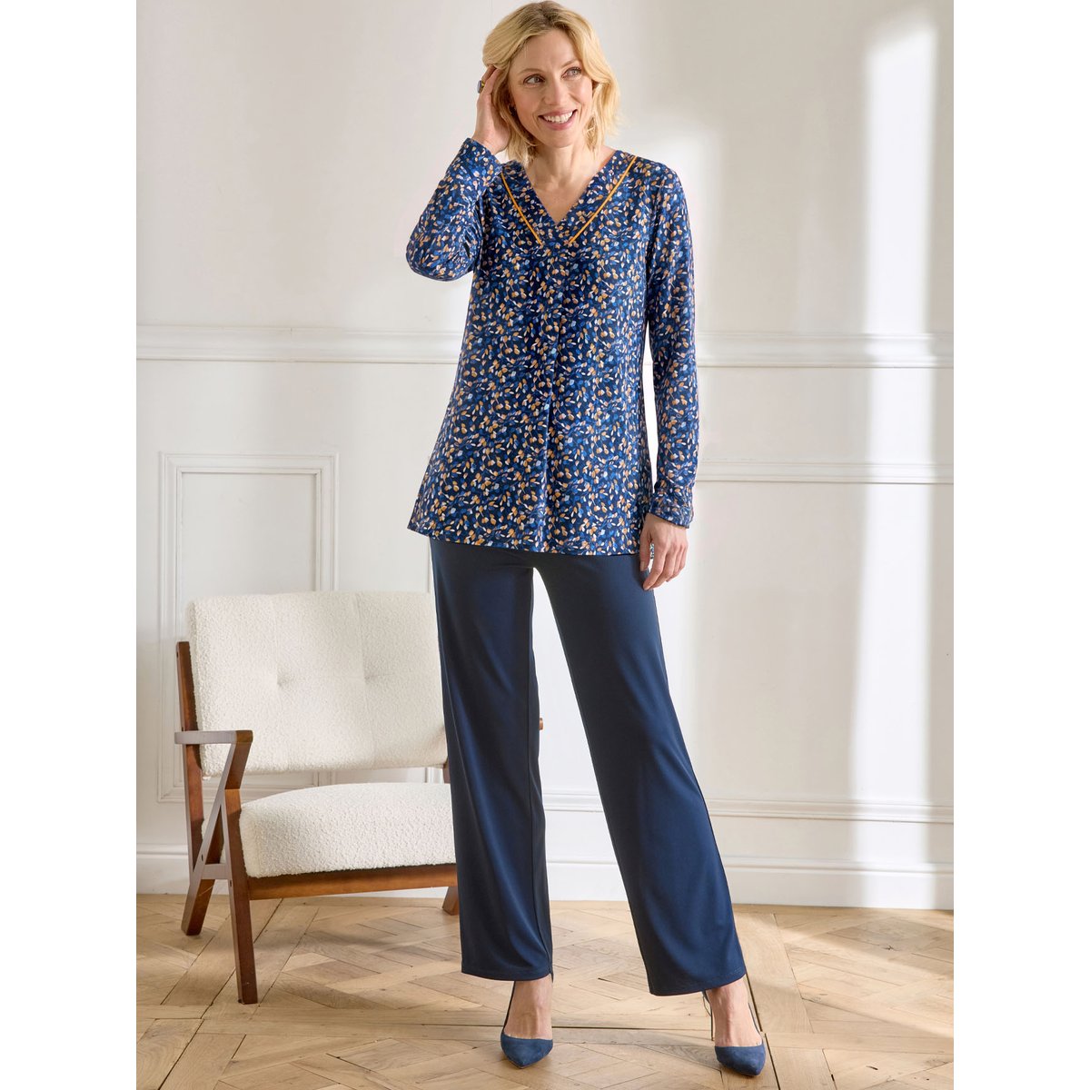 Tee-shirt tunique maille fluide imprimé marine, DAXON