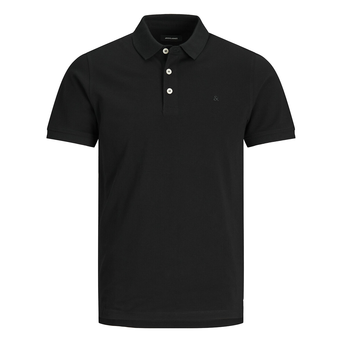 Polo manches courtes en maille piquée noir uni, JACK & JONES