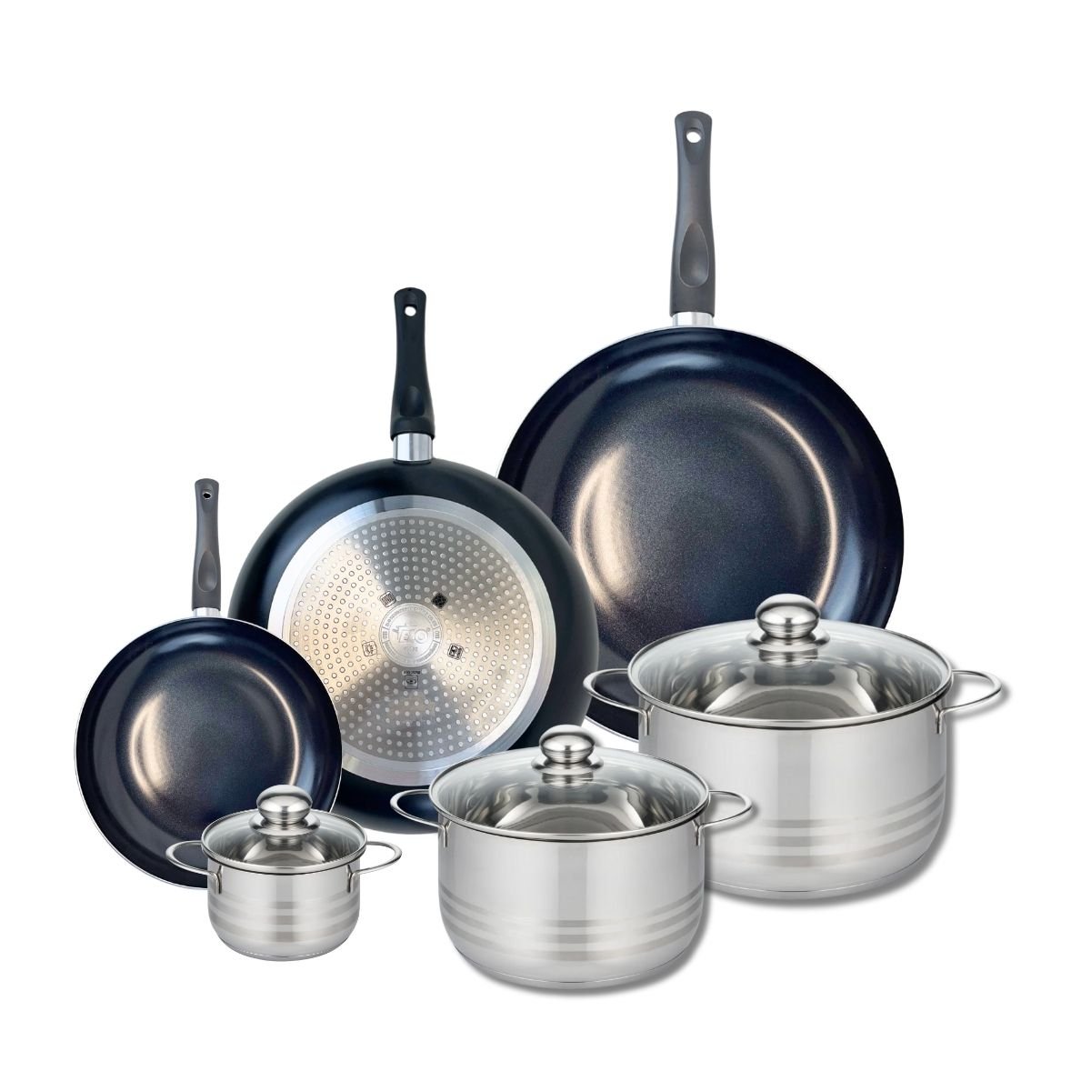 3 poêles 20/28/32cm + 3 faitouts 12/20/24cm PRIMA BRILLANT noir, ELO