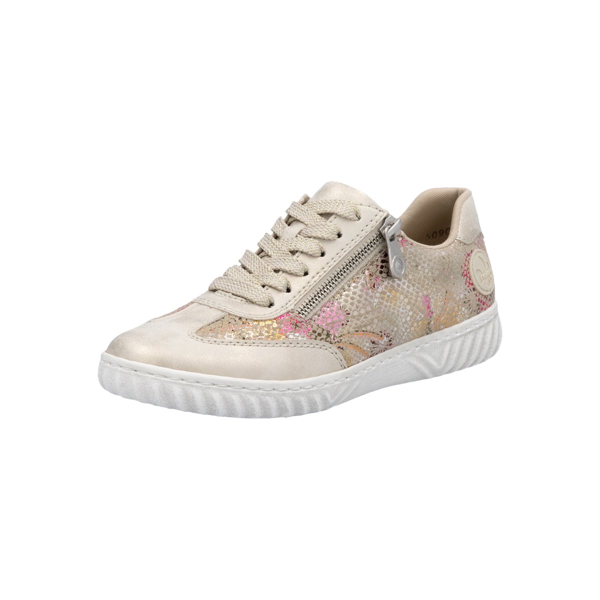 Tennis multicolores effet doré plates à lacets plats dorés et zip latéral multicolore, RIEKER