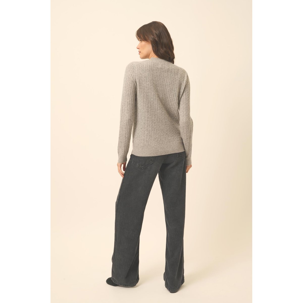 Pull Col Rond Nuage Chiné Jade gris clair chiné, JUST CASHMERE