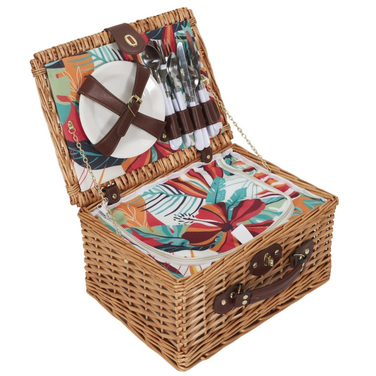 Panier de pique nique avec vaisselle pour 4 personnes marron, DECORATIE