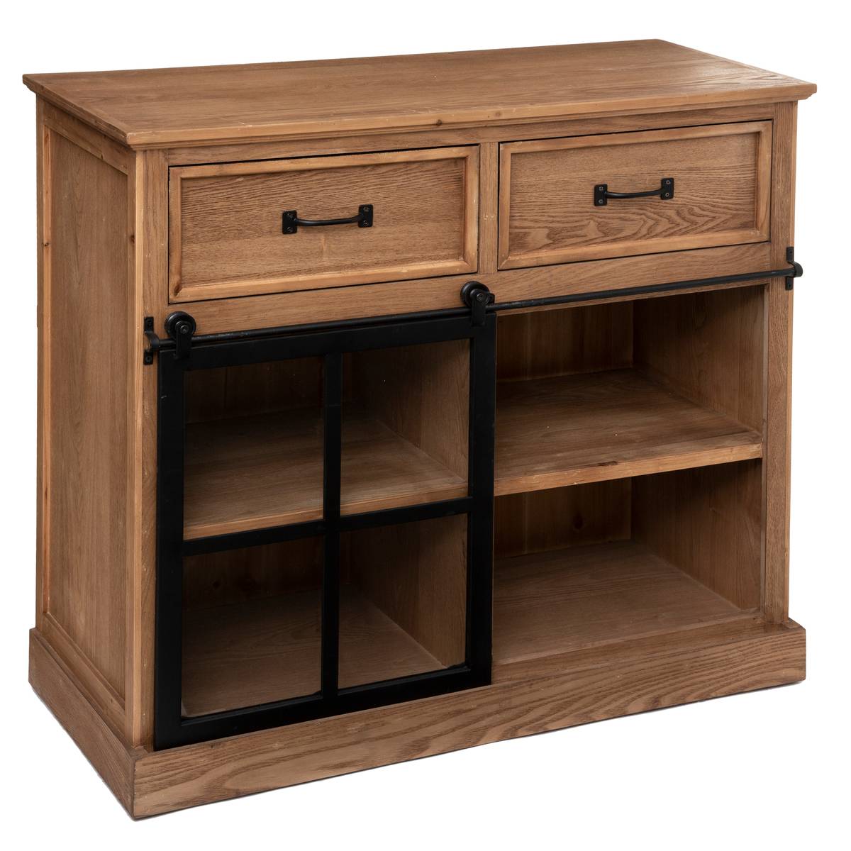 Buffet 1 porte verrière fer et verre trempé DANIK marron caramel, ATMOSPHERA