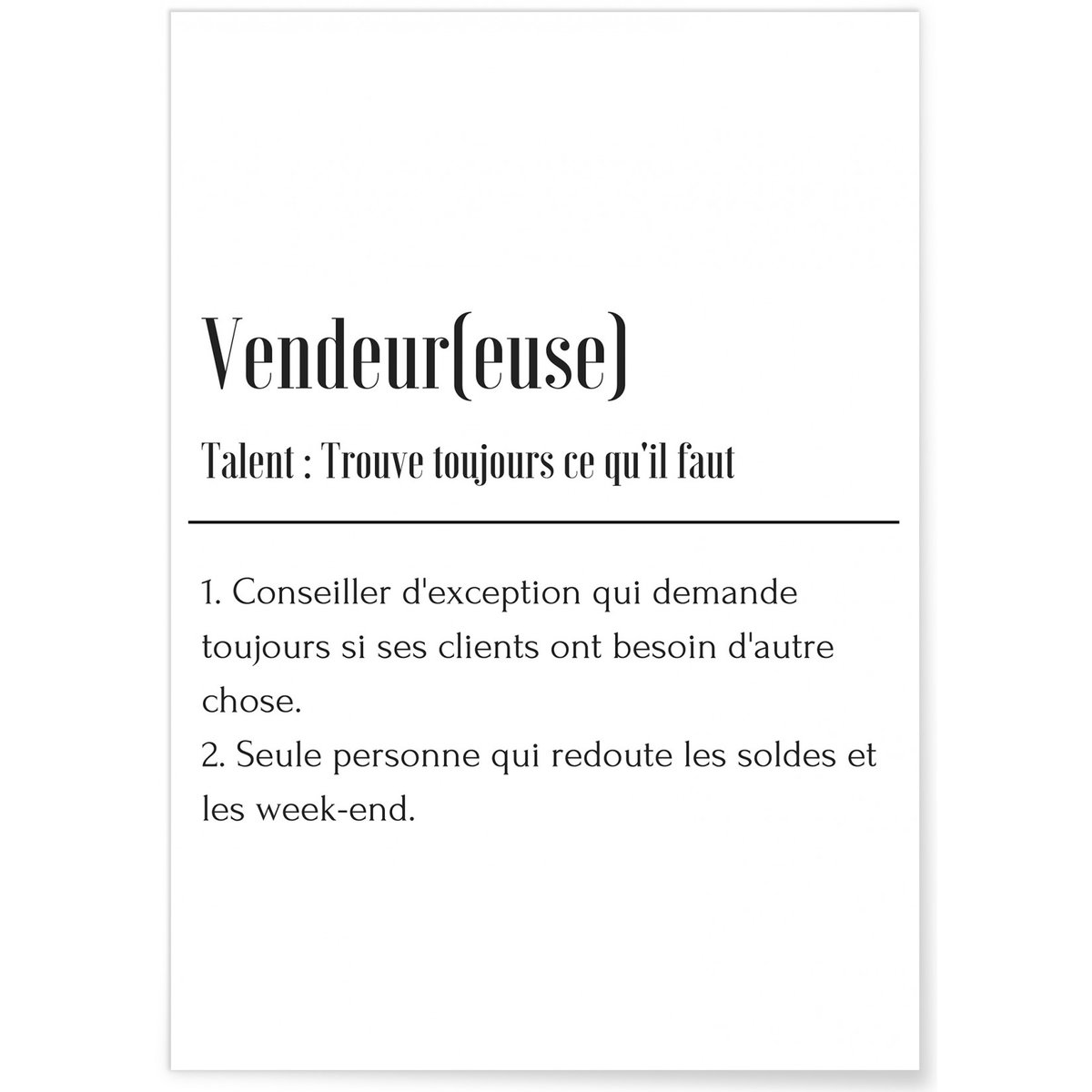 Affiche Définition Vendeur blanc, L'AFFICHERIE