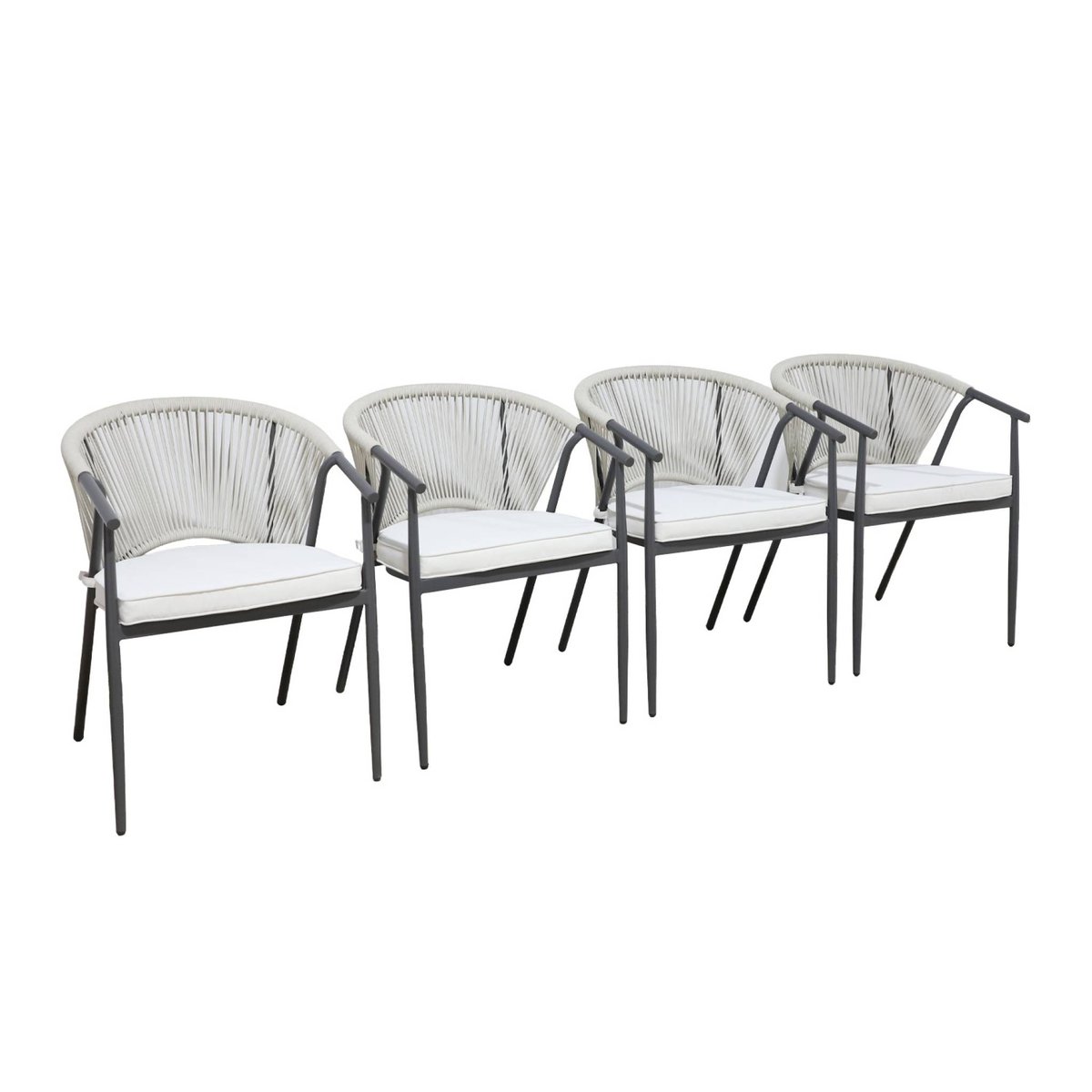 Fauteuil de jardin empilable acier et cordes (lot de 4) LIORA beige, SWEEEK
