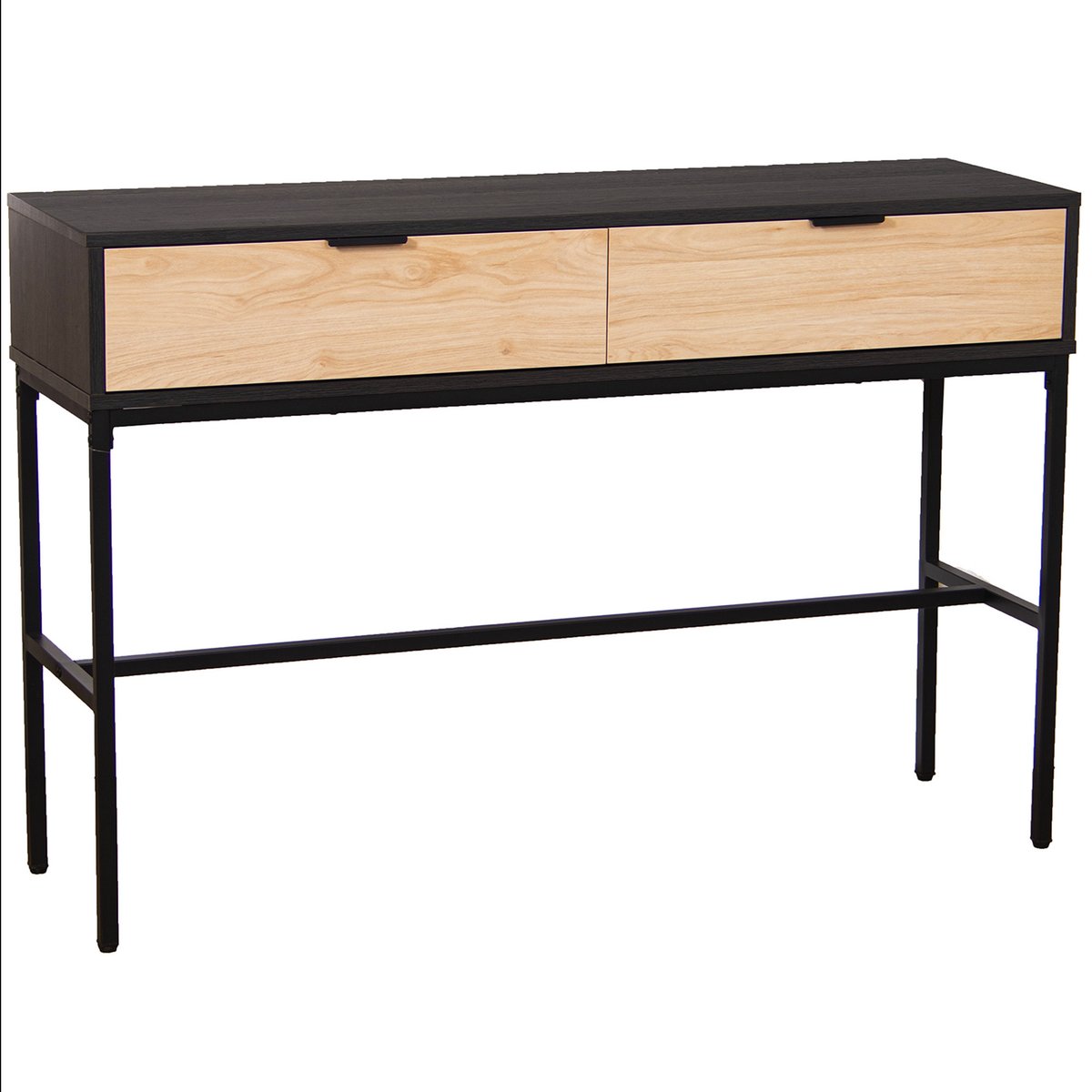 Console en métal noir et bois 2 tiroirs 120x35x80cm noir, WADIGA