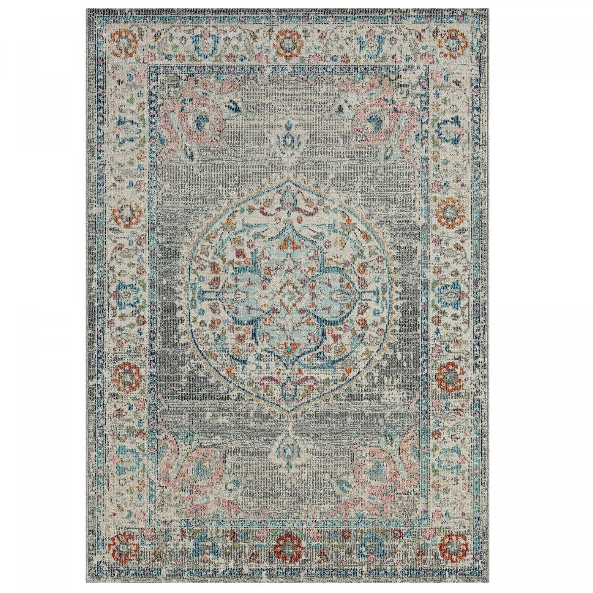 Tapis extérieur tissé kilim rectangle SALOUT A gris, bleu, UN AMOUR DE TAPIS