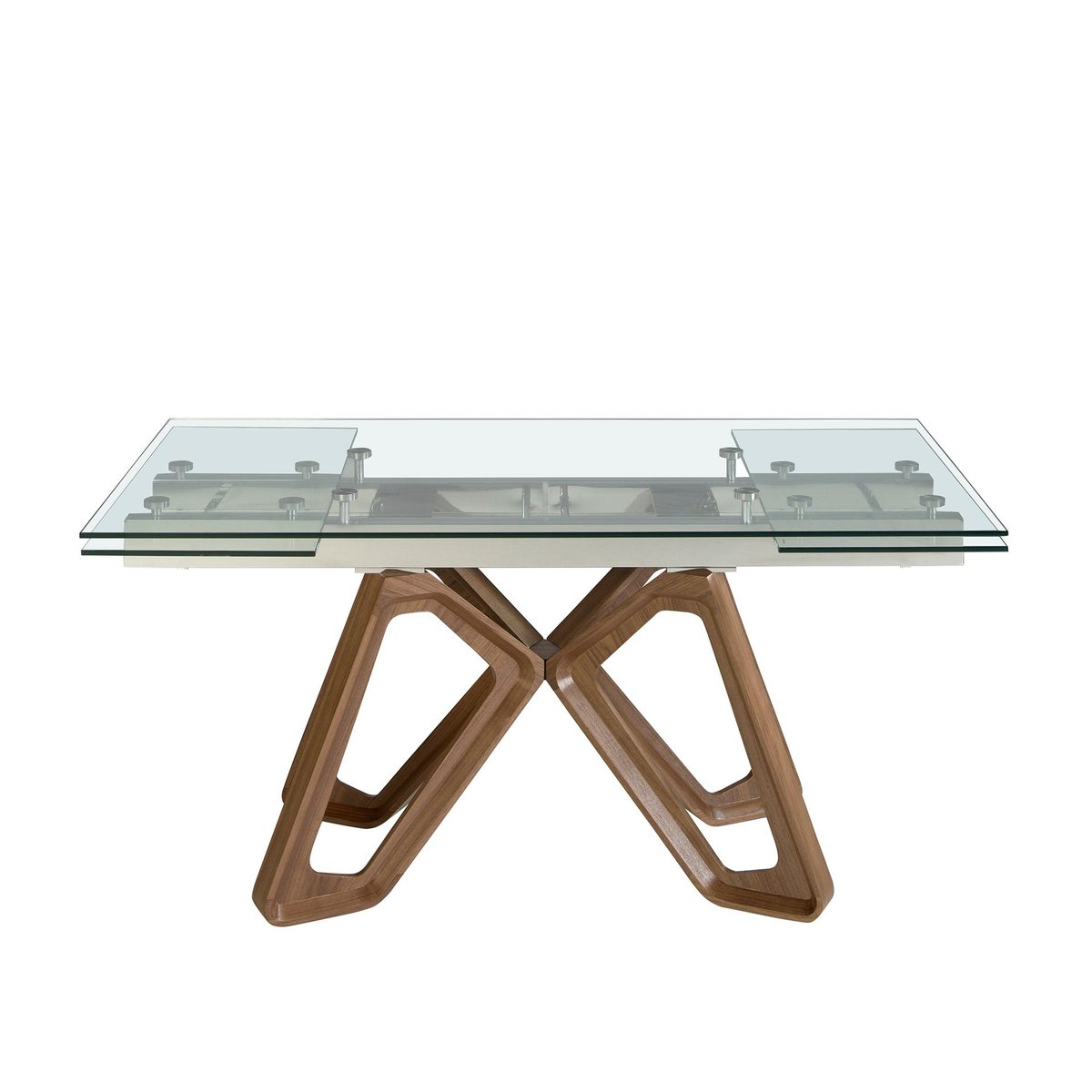 Table à manger à rallonge rectangulaire verre trempé et noyer noyer | verre | acier, ANGEL CERDA