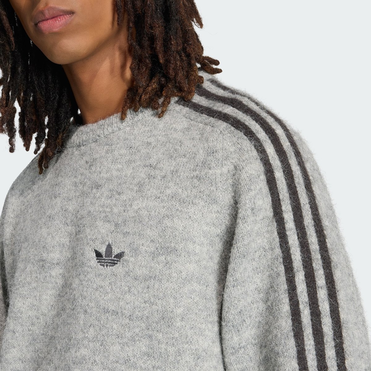 Sweat-Shirt Ras-Du-Cou Maille Pelucheuse 3 Bandes medium grey heather, adidas Originals