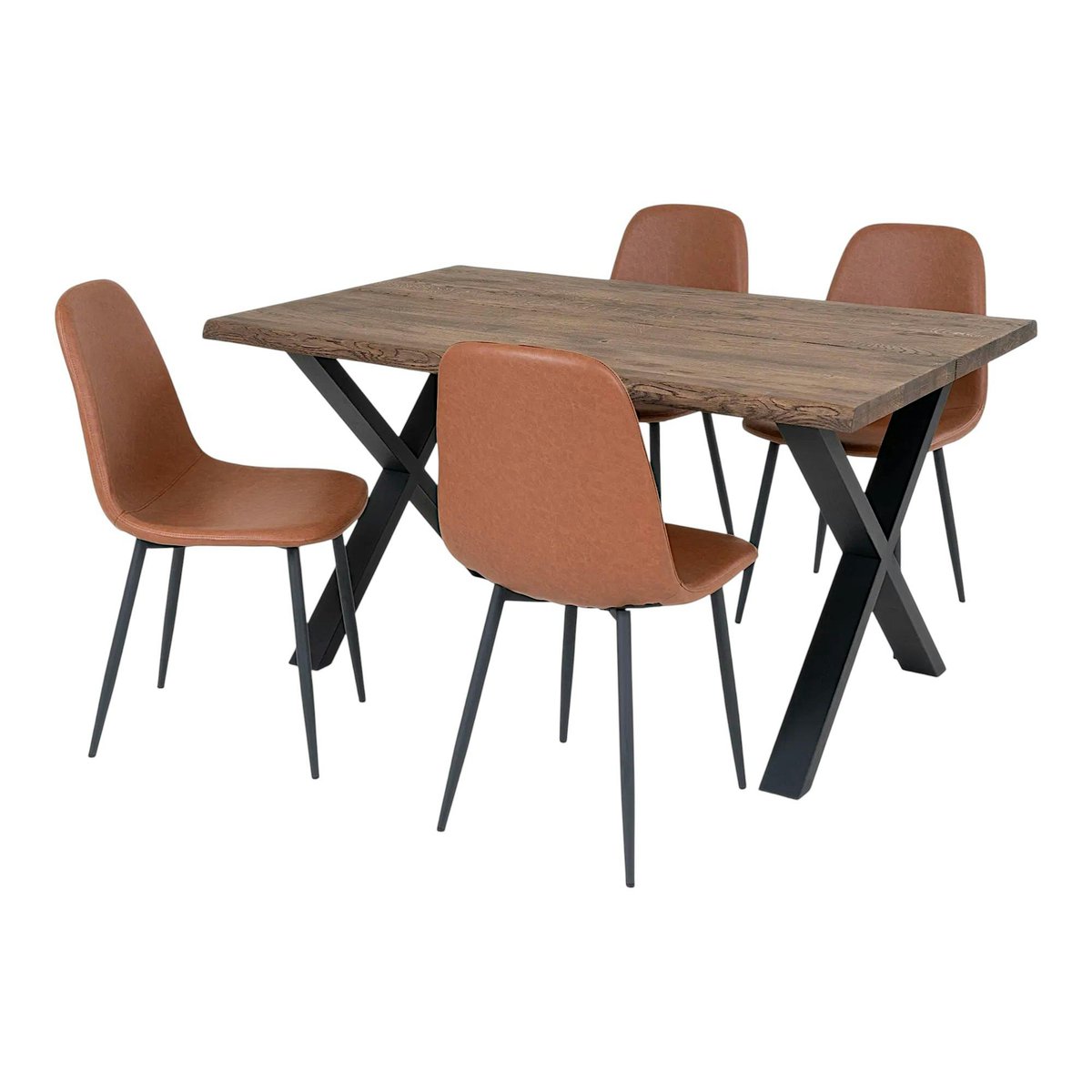 Ensemble table et chaises marron microfibre (lot de 5 pièces) SAVONE bois naturel, PIER IMPORT