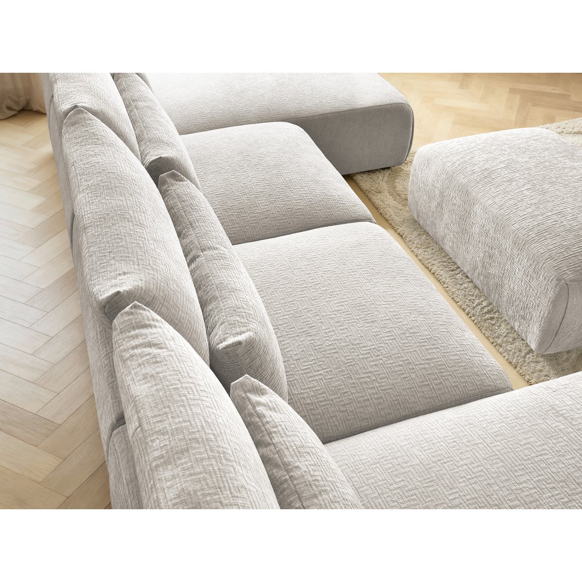 Canapé modulable 5 places en tissu texturé, JANA beige, BOBOCHIC