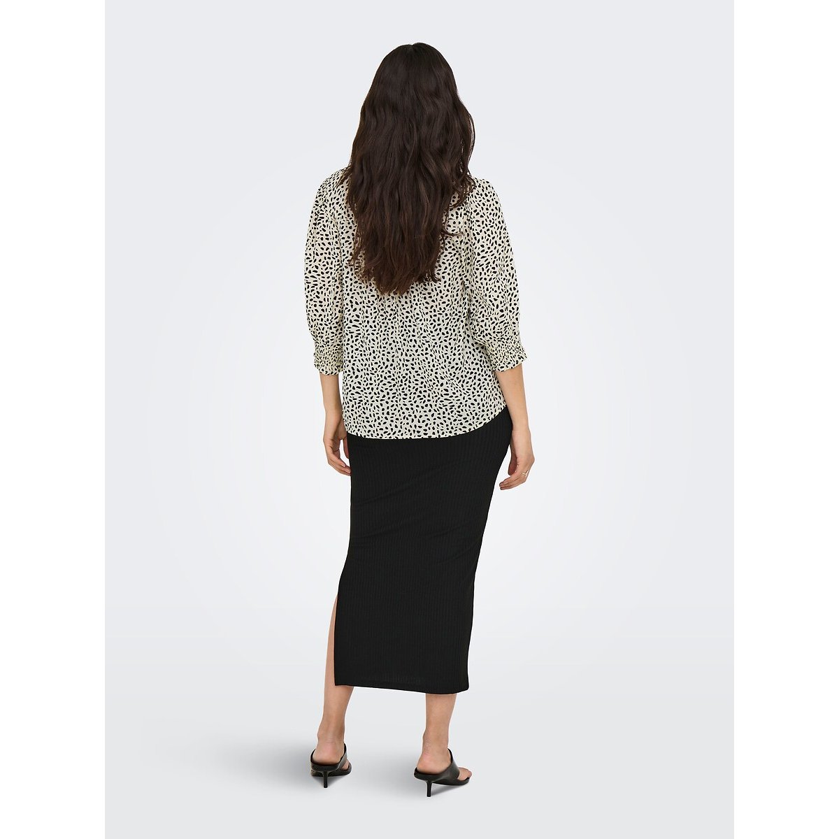 Blouse, stippenprint, 3/4 mouwen bedrukt wit/zwart, ONLY