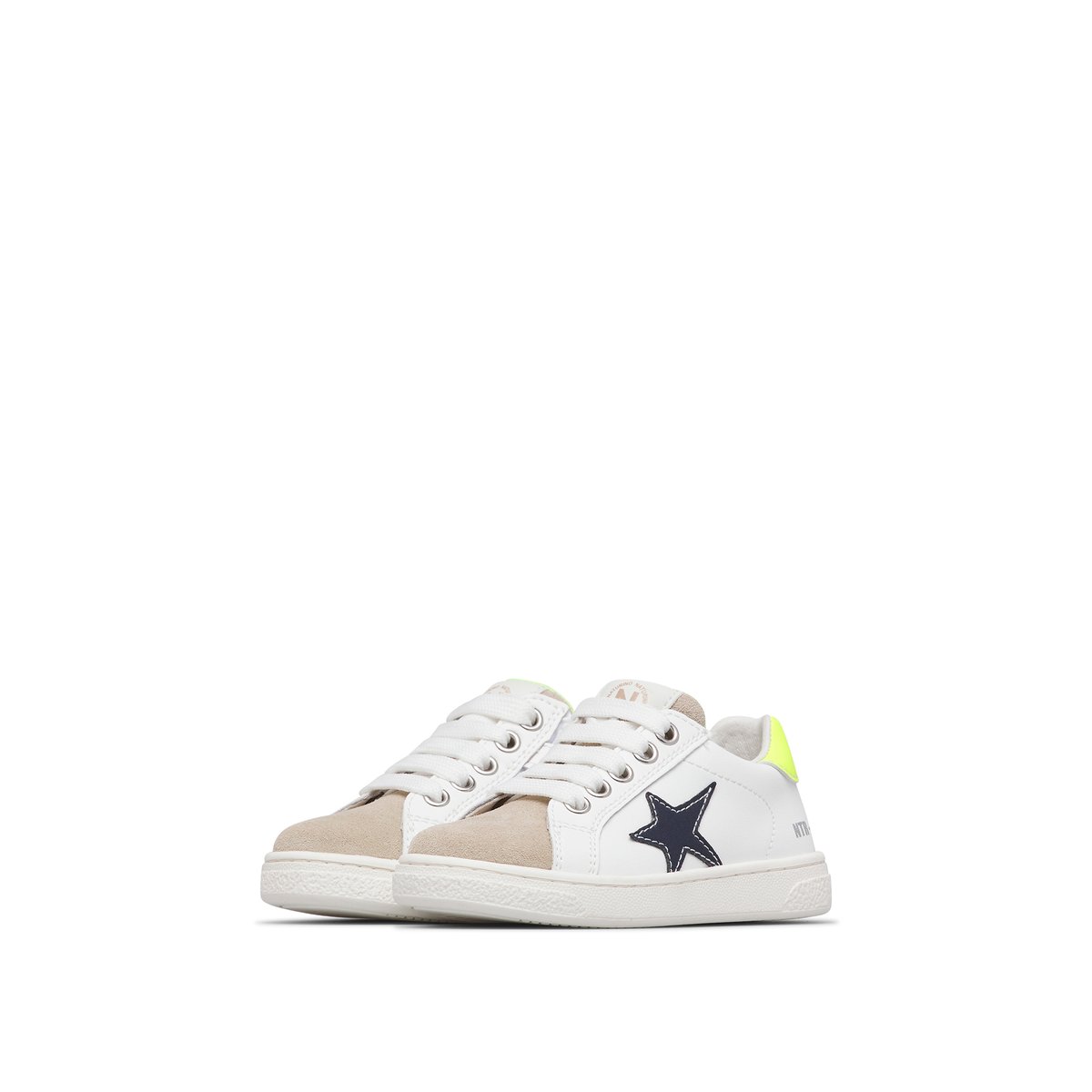Baskets en cuir et en daim PINN ZIP. blanc-marine, NATURINO