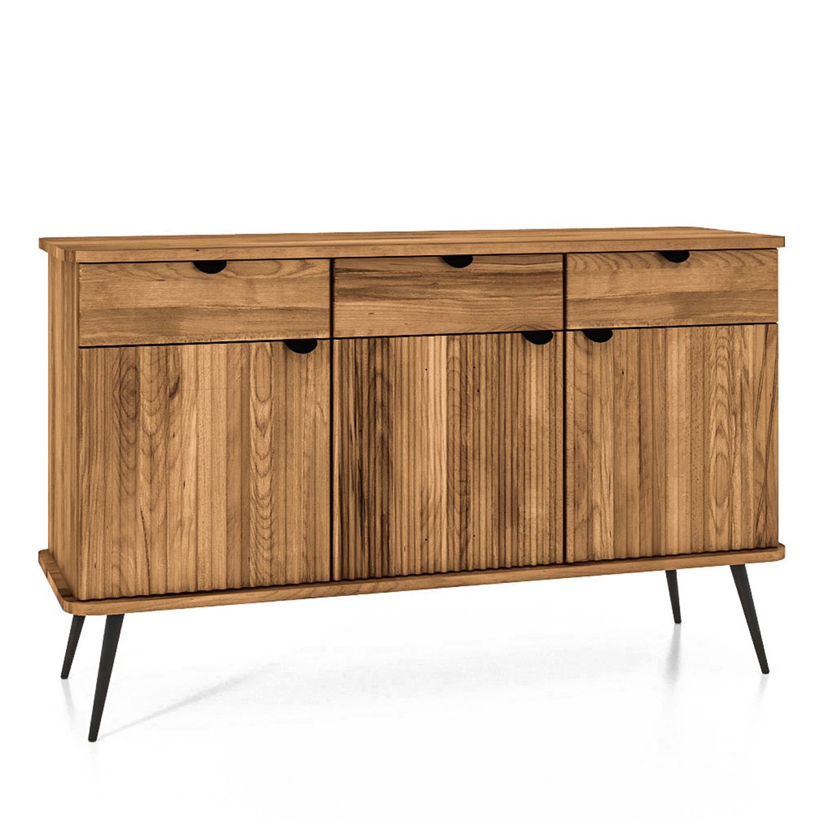 Buffet 144 cm 3 portes 3 tiroirs - Bois massif hêtre - AMALFI naturel, MAISON AUBERTIN