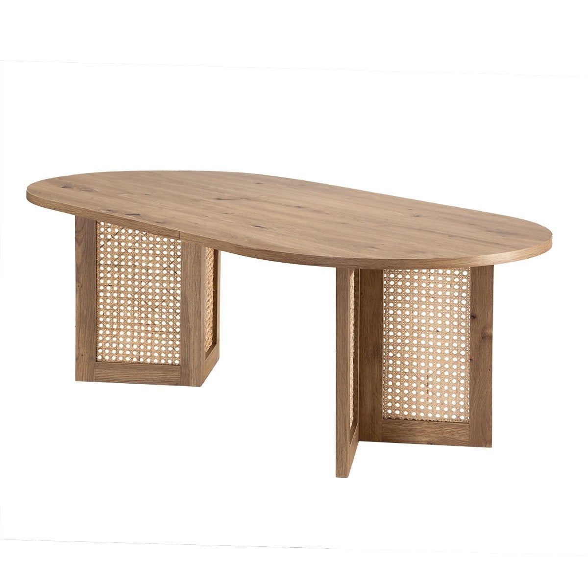 Table basse ovale et piètement rotin TALIA bois clair, CALICOSY