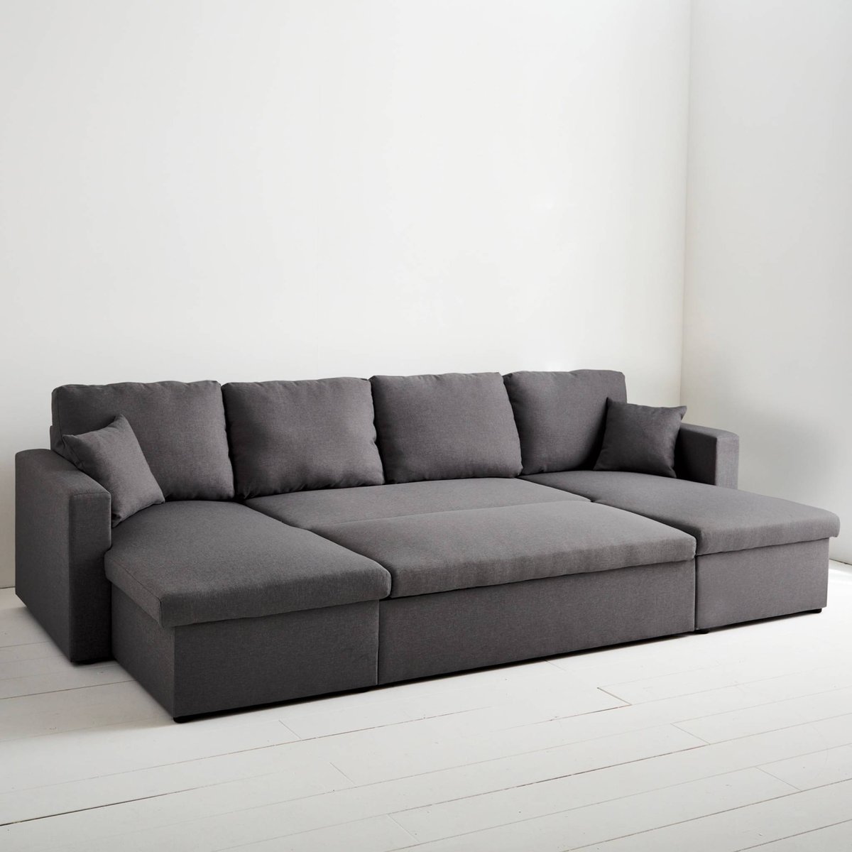 Canapé panoramique convertible 4 places tissu avec coffre URBAN gris foncé, SWEEEK