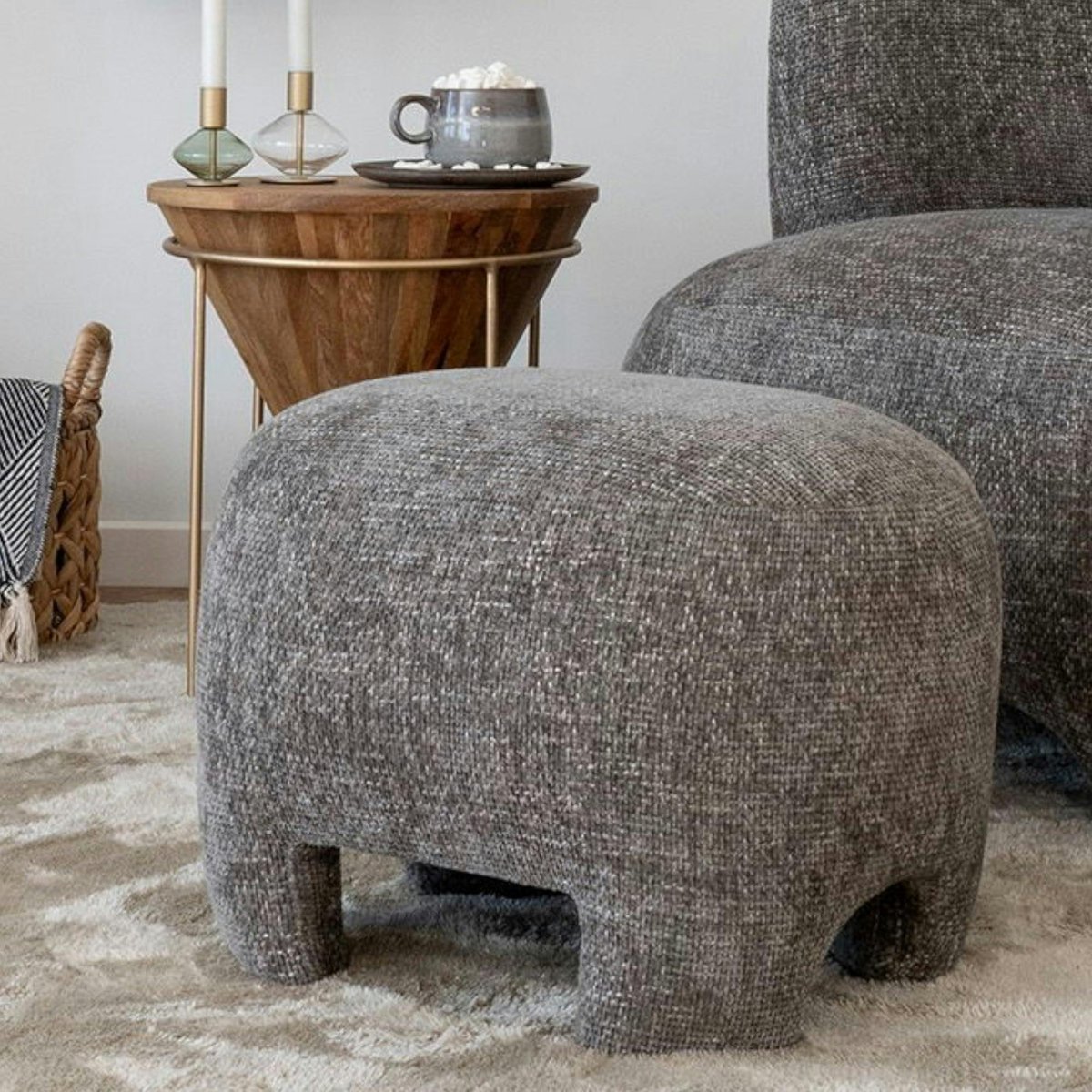 Pouf repose-pieds gris sur 4 pieds BERLIN gris, PIER IMPORT