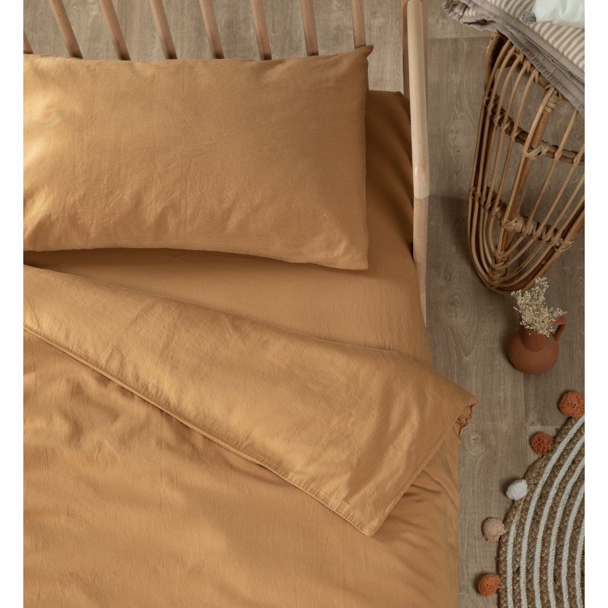 Taie d'oreiller SATIN DE COTON BIO LAVÉ ambre, KADOLIS