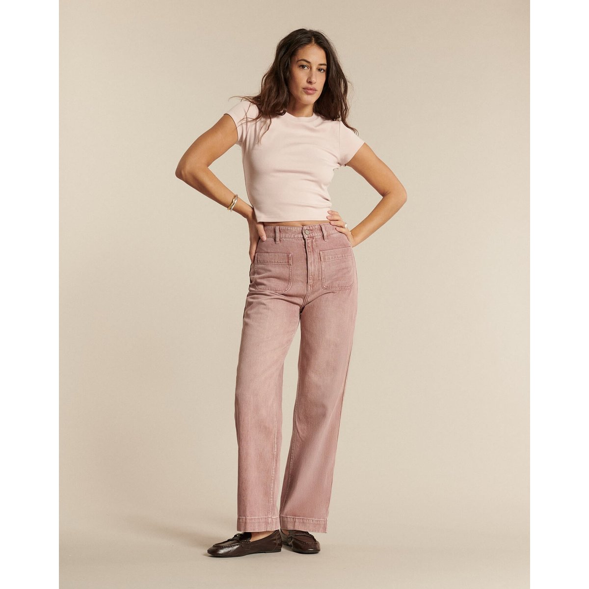 JEANS DROIT LARGE TAILLE HAUTE DENIM CONFORT quartz, LABDIP