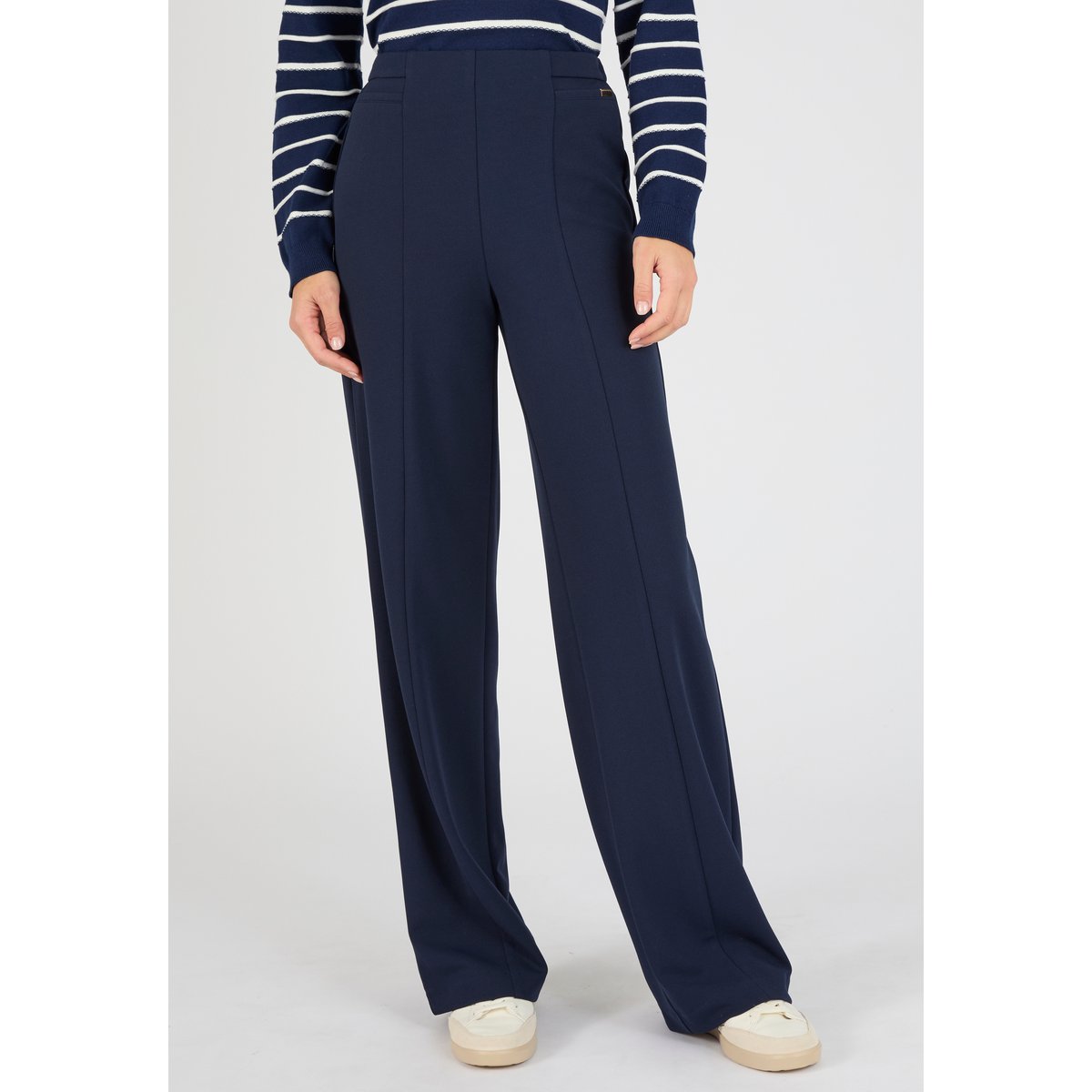 Pantalon large classique en maille bleu marine, DAMART