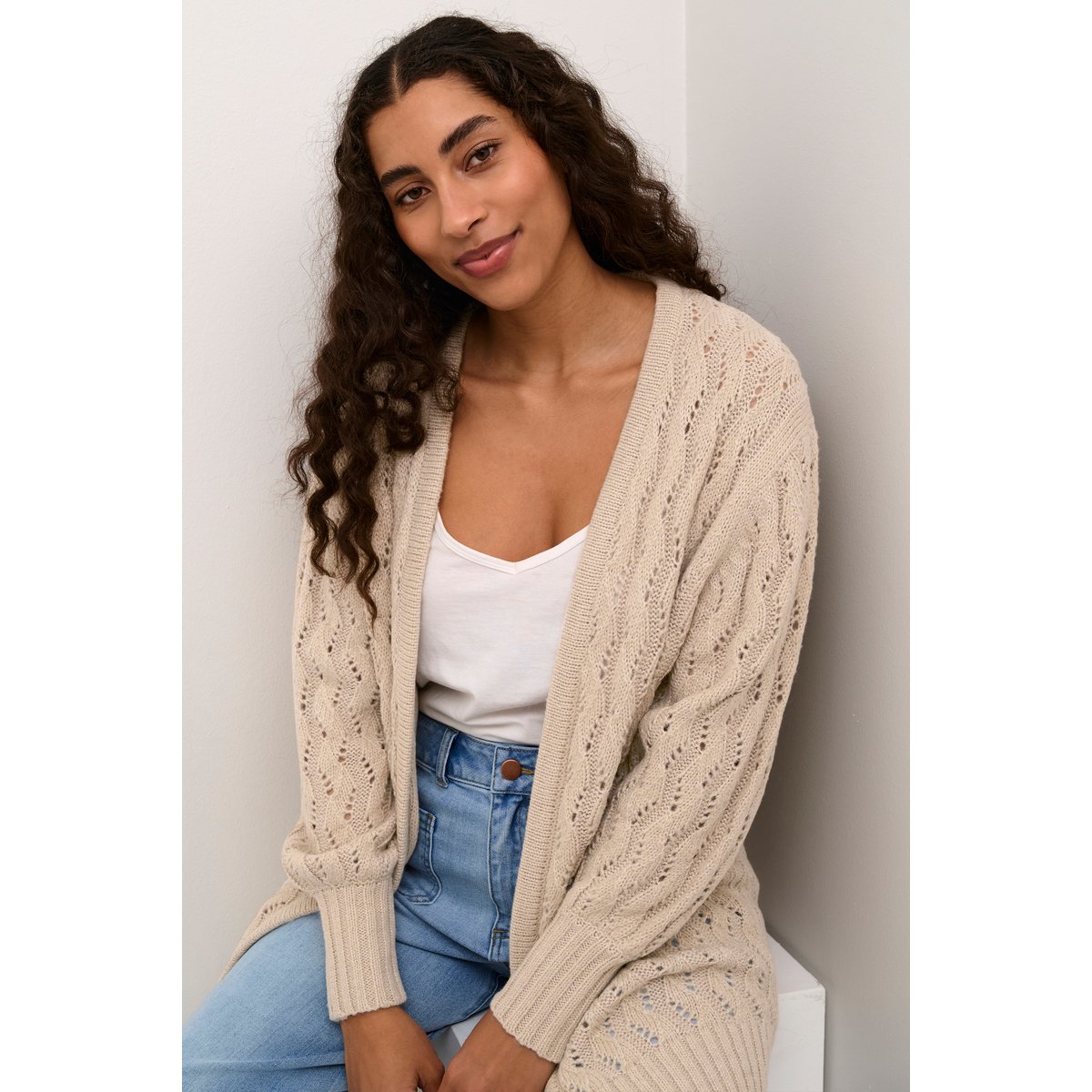 Cardigan à tricot beige feather gray, KAFFE