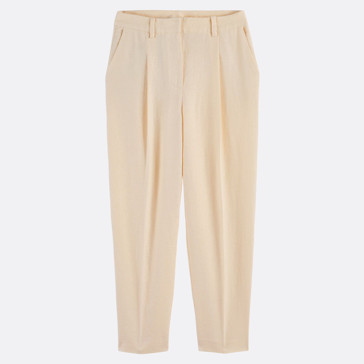 Pantalon cigarette à pinces en lin jaune pastel, LA REDOUTE COLLECTIONS